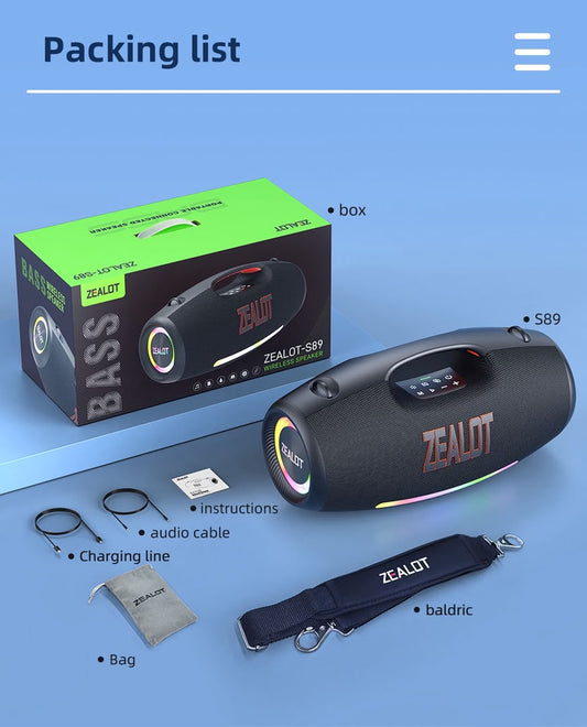 ZEALOT S89 — Enceinte Bluetooth Boombox 250W IPX6