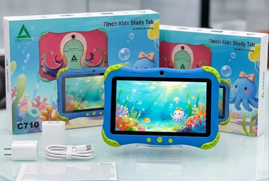 Tablette Éducative TRIFONE C710 (7") – Édition Océan | Coque Poulpe Antichoc | Wi-Fi 5G